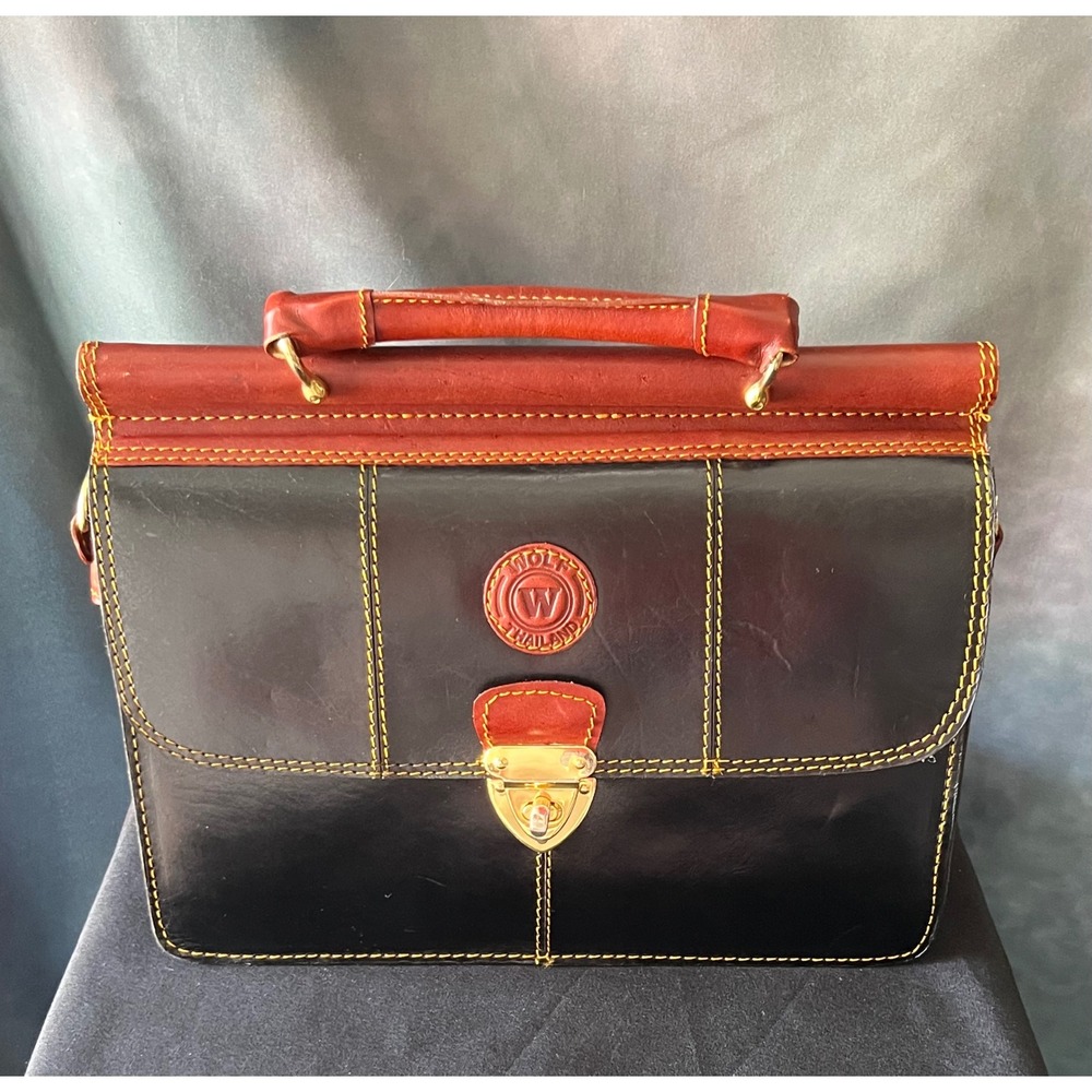 Wolf Thailand Leather‎ Briefcase Satchel Bag Top Handle Crossbody Strap - Picture 11 of 16